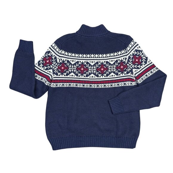Izod 1/4 Zip Sweater Mens M Nordic Print Mock Collar Navy Blue Holiday Christmas - Picture 3 of 11